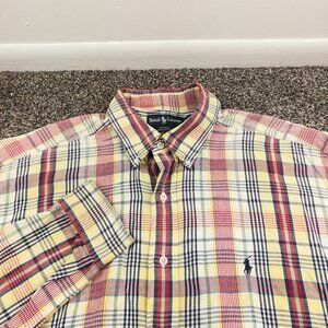 Vintage Polo Ralph Lauren Shirt Flannel Indian Madras Plaid LS Button Mens Large